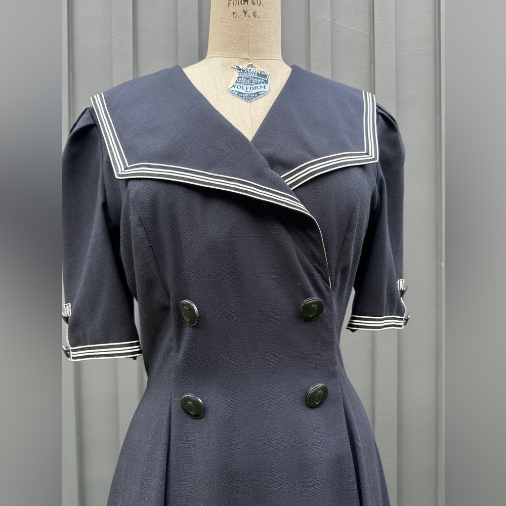 Vintage 1980s “American Design” Black Sailor Fuku Collar Short Sleeve Maxi Dress - Picture 12 of 15